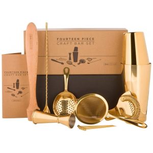 Kit Bartender Profissional 14 Peças em Aço Inoxidável A Bar Above Dourado