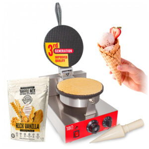 Máquina para Casquinha de Sorvete Comercial ALDKitchen Vermelho Aço Inoxidável 1200W Placa Antiaderente 120V