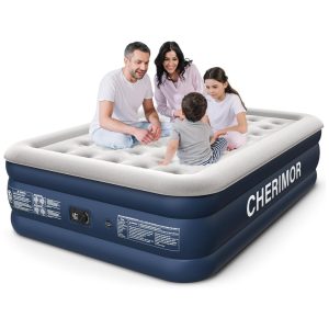 Colchão de Ar Queen com Bomba Integrada 4572 cm de Altura Leito de Ar Premium com 40 Câmaras e 362 kg de Suporte Colchão Inflável CHERIMOR.