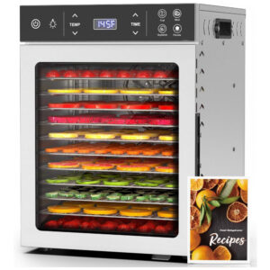 Desidratador de Alimentos HOPERAN com 12 Bandejas em Aço Inoxidável, Máquina de 800W com 4 Configurações, Controle Digital de Tempo e Temperatura para