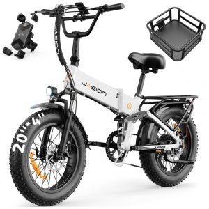 Bicicleta elétrica dobrável Jasion X-Hunter branca glacial 20x4 1400W pico bateria 48V 13Ah 7 marchas suspensão dupla 110V