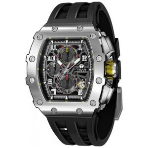 Relógio Masculino Automático Analógico a Prova dÁgua 50M com Cronógrafo TSAR BOMBA TB 8204SGLZHX Preto