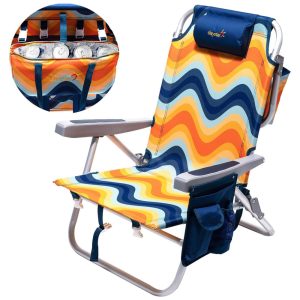 Cadeira de Praia Dobrável Portátil com 5 Posições Resistente Sunnyfeel Laranja