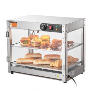 Expositor Aquecedor de Alimentos VEVOR Cinza 2 Níveis 61 cm com Iluminação e Capacidade 58L 220V.