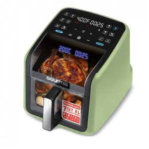 Fritadeira Elétrica Air Fryer Gourmia verde 66L Janela Panorâmica 12 Programas FryForce 360 1500W 110V