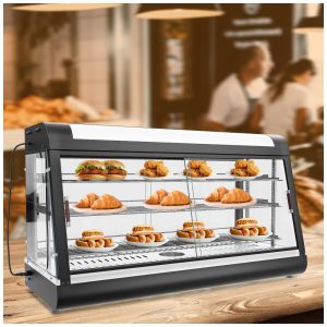 Aquecedor de Alimentos 3 Andares Whalefall Preto Aquecimento 3D Portas de Vidro Deslizantes 122 cm 2000W para Buffet e Restaurantes