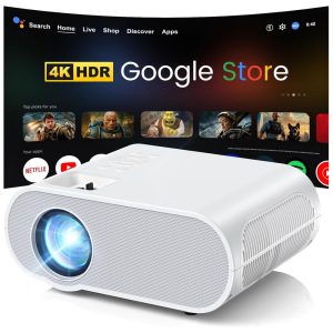 Projetor Google TV HOMPOW HD 4K com WiFi e Bluetooth - Certificado Oficialmente pela Netflix Projetor Outdoor para Cinema em Casa