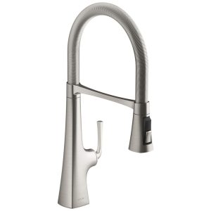 Torneira Cozinha Semi Profissional com Pulverizador Pull Down KOHLER K-22061-VS Graze Inoxidável Vibrante