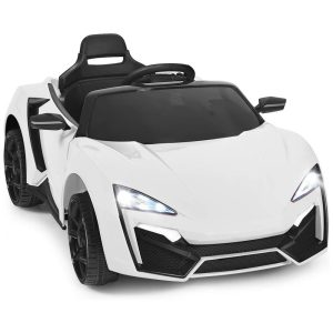 Carro Elétrico Infantil OLAKIDS Branco 12V 4 Rodas Suspensão Porta Dupla Controle Remoto LED 3 Velocidades Música USB TF