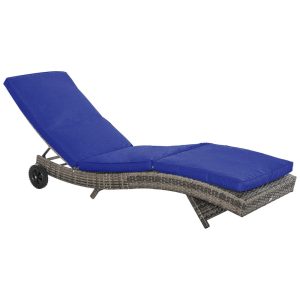Espreguiçadeira de Vime para Piscina Rattan PE com Almofada Encosto Ajustável em 5 Níveis e Rodas para Fácil Movimentação Outsunny Azul Escuro