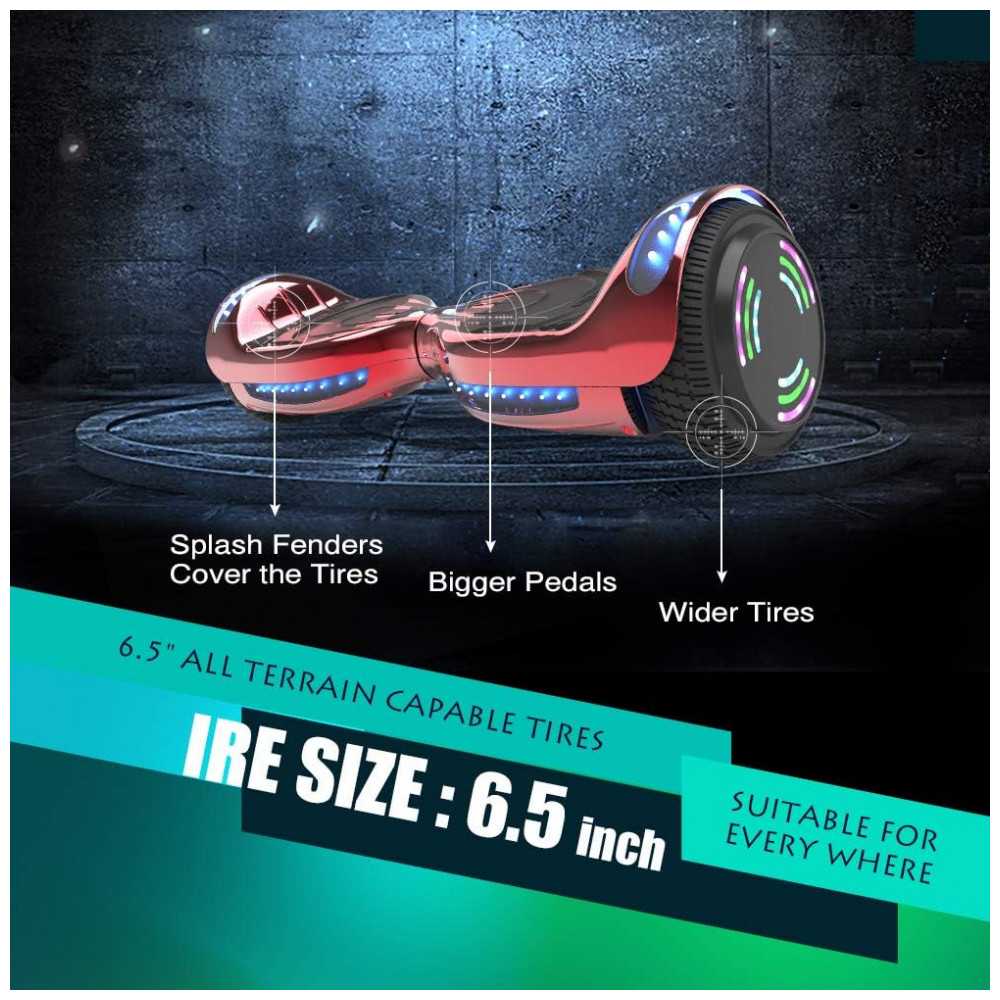 Hoverboard Certificado HS2.01 Cromado Vermelho com Rodas LED Flash, Bluetooth e Luzes LED - Imagem 2