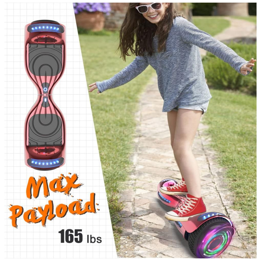 Hoverboard Certificado HS2.01 Cromado Vermelho com Rodas LED Flash, Bluetooth e Luzes LED - Imagem 5