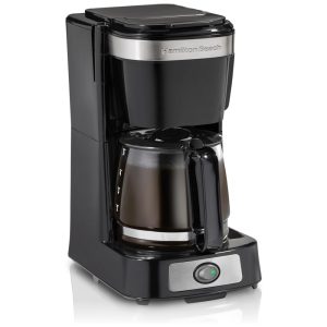 Máquina de Café Cafeteira Hamilton Beach 12 Xícaras Abertura Frontal Jarra de Vidro Função Anti-Gotejamento Inox – 18 L 900 W Preta e Prata