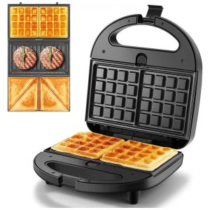 Sanduicheira 3 em 1 OSTBA Panini Grill Máquina de Waffle com 3 Placas Removíveis Antiaderentes 750 W de Potência para Sanduíches Queijo Grelhado