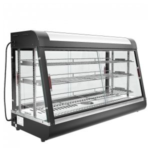Expositor Aquecido Comercial 122 cm Anpuce Preto 3 Prateleiras LED Portas Correr Ajustável Removíveis 2000W
