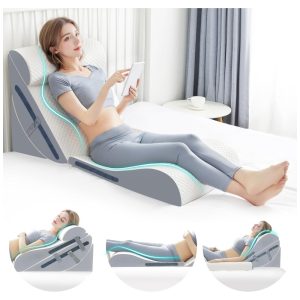 Conjunto de Travesseiros Ortopédicos 4 Peças Espuma Viscoelástica para Alívio de Dores nas Costas Ajustável para Dormir Pós-Cirurgia Elevação de Pernas Simpledad