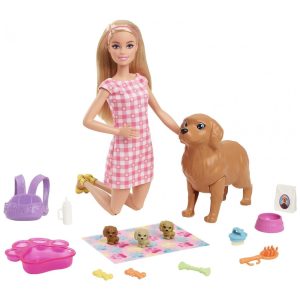 Boneca Barbie e Animais de Estimação com 3 Filhotes