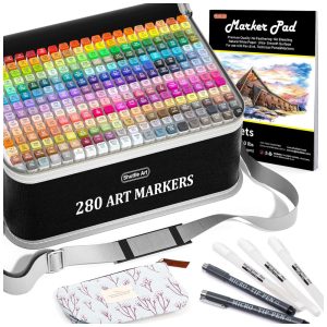 Shuttle Art Kit de Canetas Profissionais com Pontas Duplas e Bolsa para Transporte 280 Peças Shuttle Art