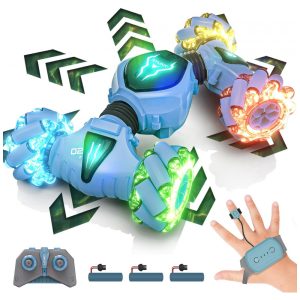 Carrinho de Controle Remoto e Sensor de Gestos 4WD 24 GHz com Luzes e Giratório de Dupla Face 360 Tecnock Azul