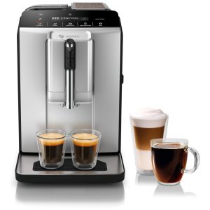 Máquina de Café Expresso Automática com Moedor de Cerâmica Painel de Controle LCD e Touch 110V Bosch TIU20307 série 300 Preta e Prata