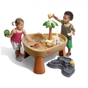 Mesa Sensorial de Atividade Aquática e Areia com 7 Peças para Ar Livre Dino Dig Step2 Marrom