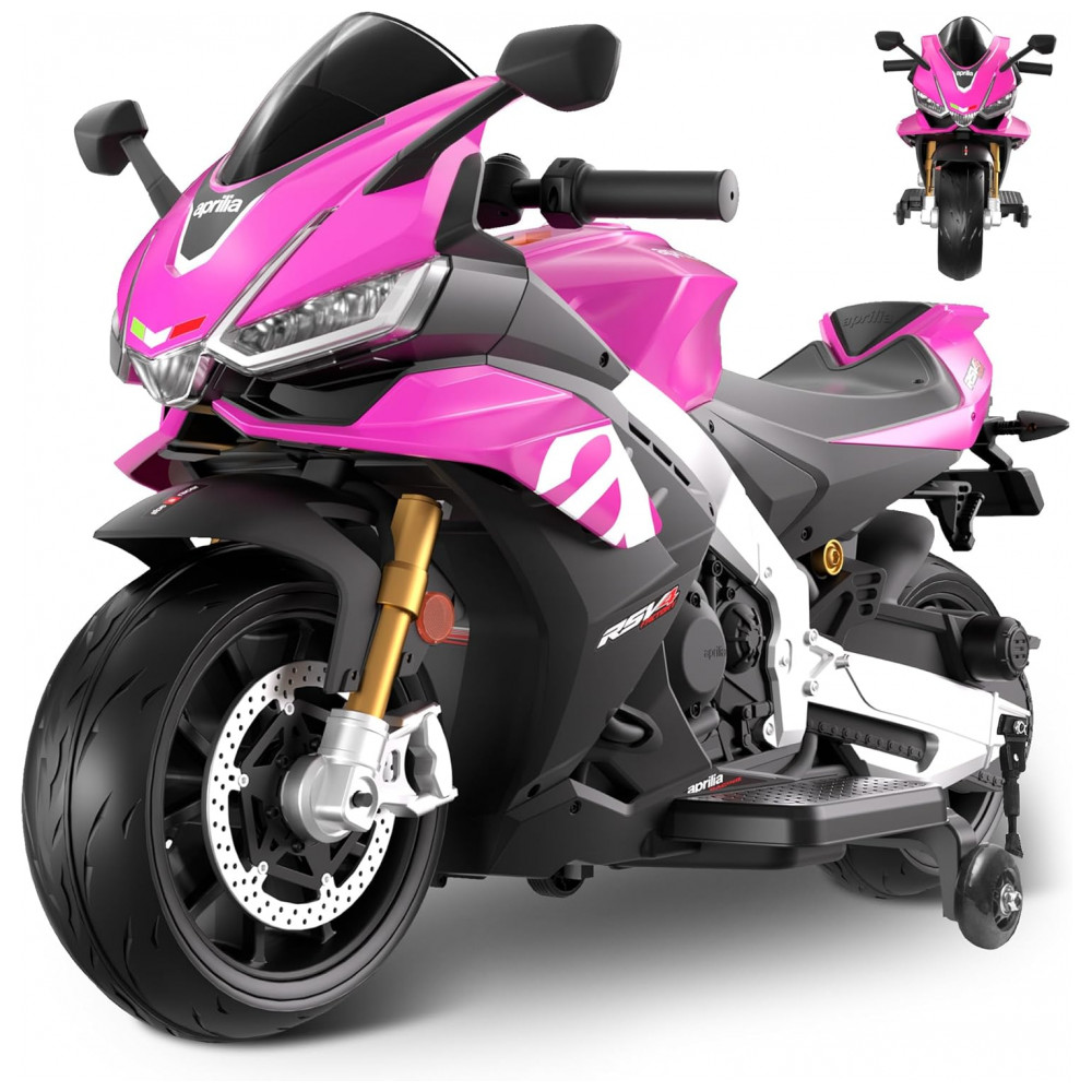 Moto Elétrica Infantil Letsgoride Aprilia RSV4 24V Rosa e Preta com Rodinhas de Treinamento Farol Música e USB 200W - Imagem 8