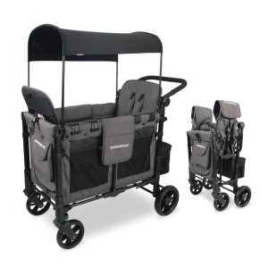 Carrinho de Passeio para 2 Crianças Multifuncional com Cobertura Removível e Dobramento até 90 kg WONDERFOLD W2 Cinza Carvão