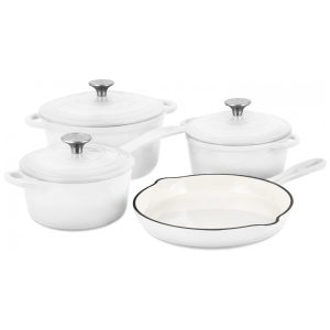 Jogo de Panelas em Ferro Fundido Esmaltado com Revestimento Antiaderente 7 Peças Basque Branco