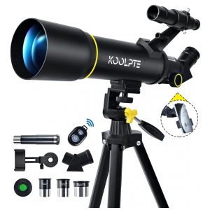 Telescópio Astronômico 20x200 com Adaptador de Celular Controle Remoto Tripé e Bolsa para Transporte Koolpte 40070 Preto