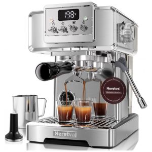 Máquina de Espresso 15 Bar 58mm Vaporizador Profissional Manômetro Neretva Retrô Inox Prata 220V