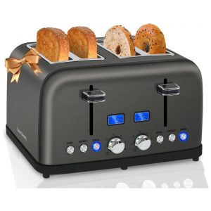 Torradeira Elétrica de 4 Fatias com 6 Níveis de Tostagem e Controle Duplo 110V 1500W SEEDEEM Cinza Escuro