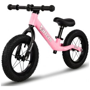 Bicicleta sem Pedal com Assento Ajustável e Pneus Pneumáticos para Crianças de 2 a 6 Anos Birtech Rosa