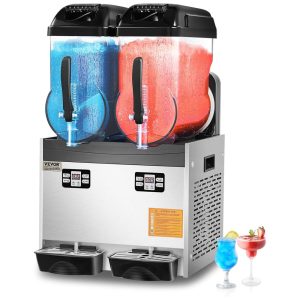 Máquina de Raspadinha Comercial VEVOR com 2 tanques de 12L ideal para margaritas e smoothies. Produz até 96 copos perfeita para festas.