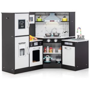 Cozinha Infantil Modular em Madeira com Luzes e Sons Realistas para Crianças Acima de 3 Anos HONEY JOY Preta