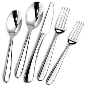 Kit de Talheres de Luxo para 8 Pessoas em Aço Inox 40 Peças com Faca de Churrasco Garfo e Colher Lavável em lava-louças - PerfeitoStilloye