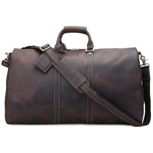 Bolsa de Viagem Masculina Clássica de Couro POLARE 10464499 Marrom Escuro