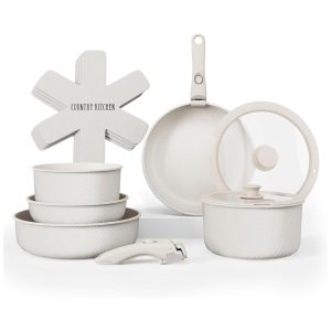 Jogo de Panelas e Frigideiras Material em Alumínio com 16 Peças e Cabo Removível Country Kitchen Losango Creme