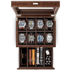 Caixa Estojo de Couro para Relógios com 12 Compartimentos TAWBURY Marrom