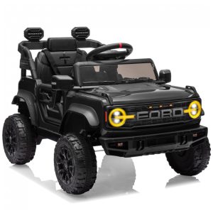 Carro Elétrico Infantil 12V Ford Bronco 1 Assento com Controle Remoto Suspensão nas 4 Rodas Música via Bluetooth First Ride On Preto