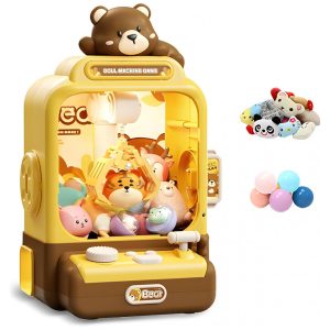 Máquina de Garra Amarela e Marrom Haugboag – Mini Arcade Infantil com Prêmios para Crianças a Partir de 3 Anos