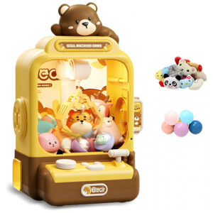 Máquina de Garra Amarela e Marrom Haugboag – Mini Arcade Infantil com Prêmios para Crianças a Partir de 3 Anos