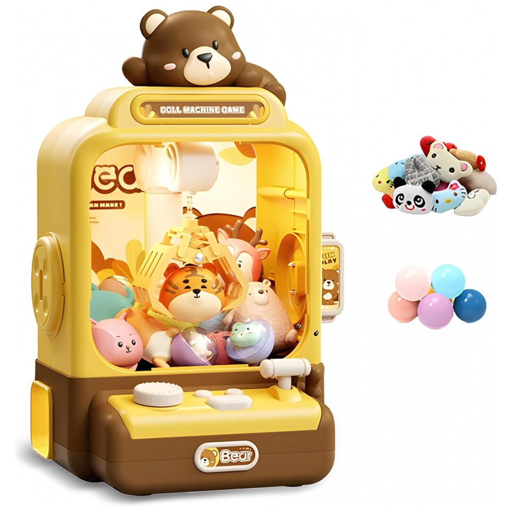 Máquina de Garra Amarela e Marrom Haugboag – Mini Arcade Infantil com Prêmios para Crianças a Partir de 3 Anos