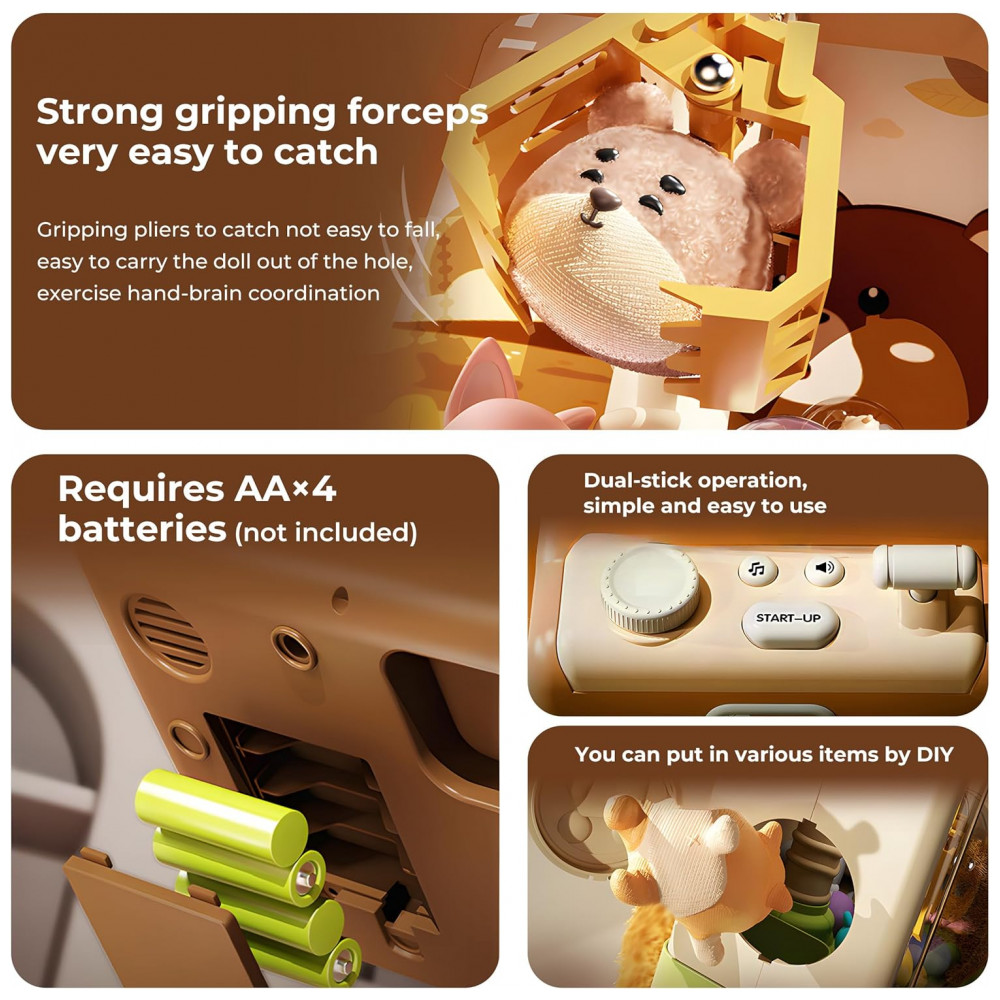 Máquina de Garra Amarela e Marrom Haugboag – Mini Arcade Infantil com Prêmios para Crianças a Partir de 3 Anos - Imagem 3