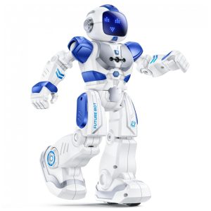 Robô programável Ruko 6088 azul com controle por gestos controle remoto e app expressões em LED jogos de perguntas e bateria recarregável