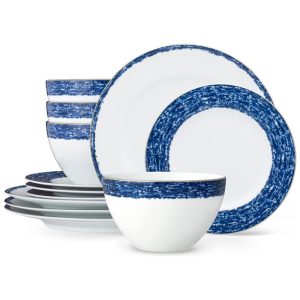 Aparelho de Jantar Para Todas as Ocasiões Elegância e Sofisticação para Sua Mesa com 12 Peças Formato Redondo e Material de Porcelana Noritake 1767-12E Branco e Azul
