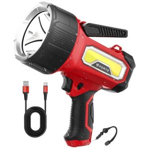 Lanterna de Mão Recarregável FORTO com 2000 Lumens Suporte Dobrável e 6 Modos de Luz - Ideal para Barcos Caça e Trilhas