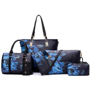 Conjunto de Bolsas Femininas 6 Peças com Carteira 2E youth Azul Florido