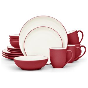 Jogo de Jantar Noritake Colorwave Raspberry 16 Peças Vermelho Cerâmica Formato Redondo Para 4 Pessoas Acabamento Fosco e Creme