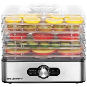 Desidratador de Alimentos com 5 Bandejas Painel Digital de Controle 110v ELITE GOURMET EFD3321 Prateado