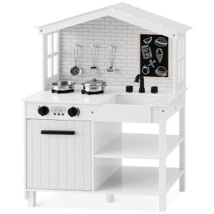 Cozinha de Brinquedo Realista com 5 Acessórios em Madeira para Crianças de 3 a 6 Anos Best Choice Branca